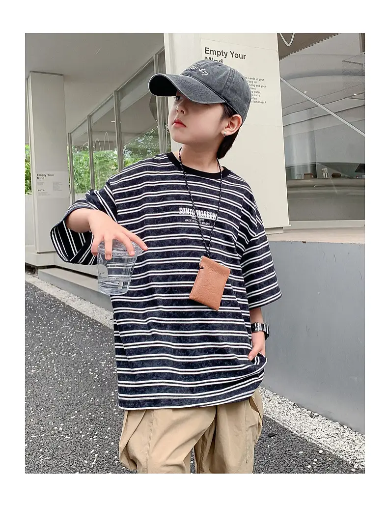 Boys Striped T-Shirt Red White 2025 Summer — feature 16