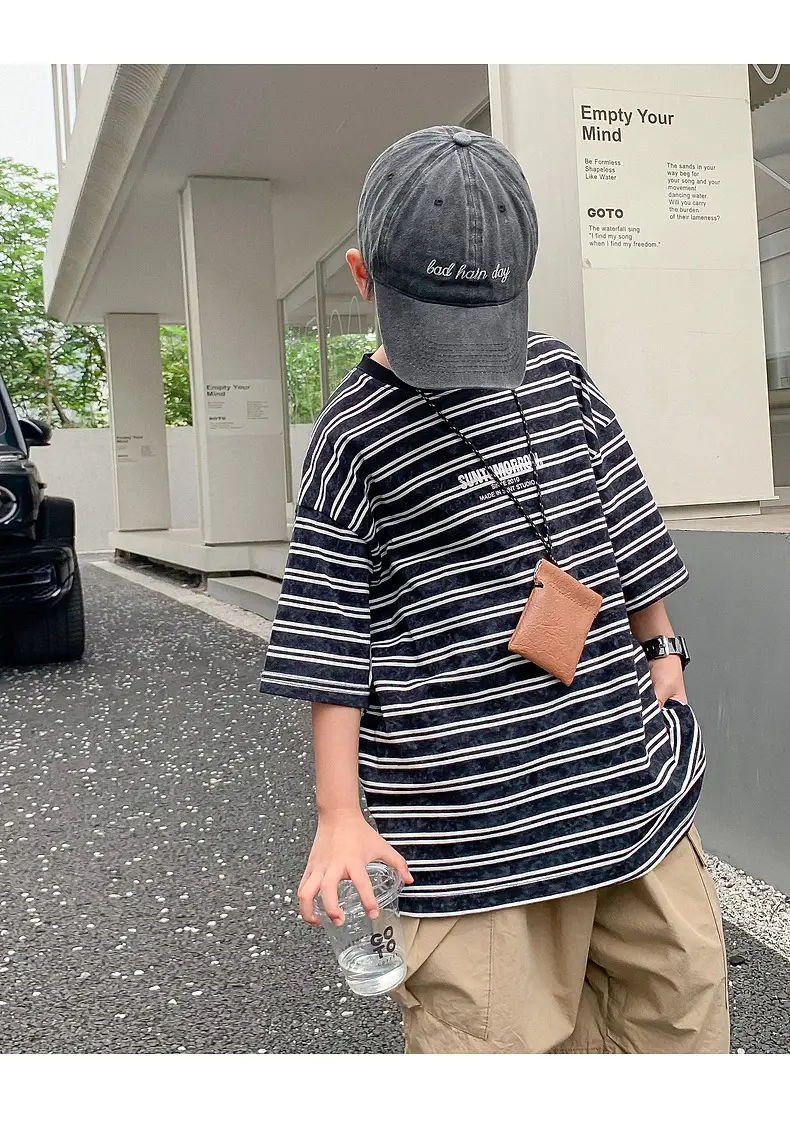 Boys Striped T-Shirt Red White 2025 Summer — feature 17