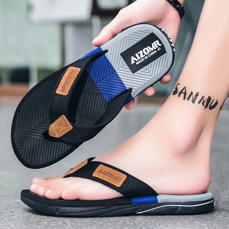 Cool Road Men's Trendy Flip-Flops Summer Home Outdoor Men's Sandals Non-Slip Wear-Resistant Soft-Soled Beach Shoes