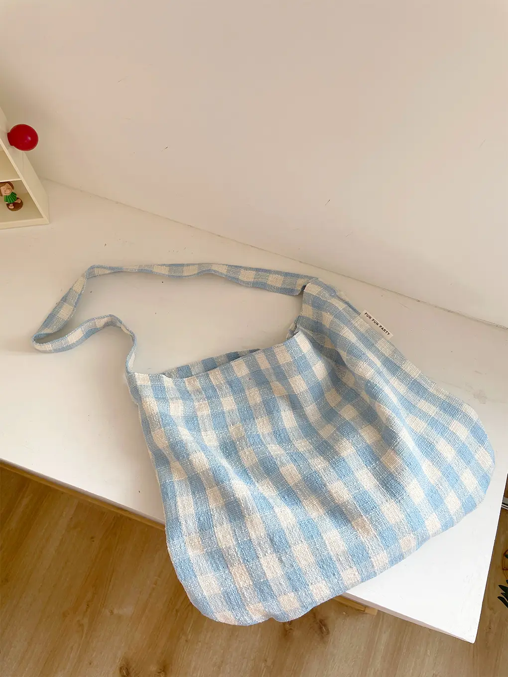 Cream Blue Plaid Shoulder Crossbody Bag Large Capacity - Image 2