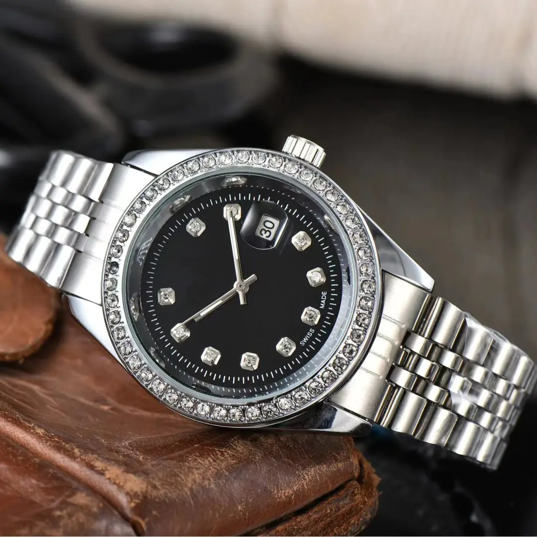 Fashion Watch Diamond Steel Strip Non-automatic Mechanical Men's Watch Brand Export Quartz Calendar Wristwatch