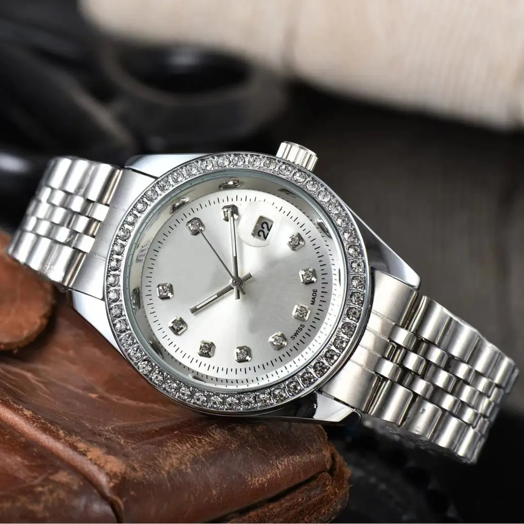 Fashion Watch Diamond Steel Strip Non-automatic Mechanical Men's Watch Brand Export Quartz Calendar Wristwatch