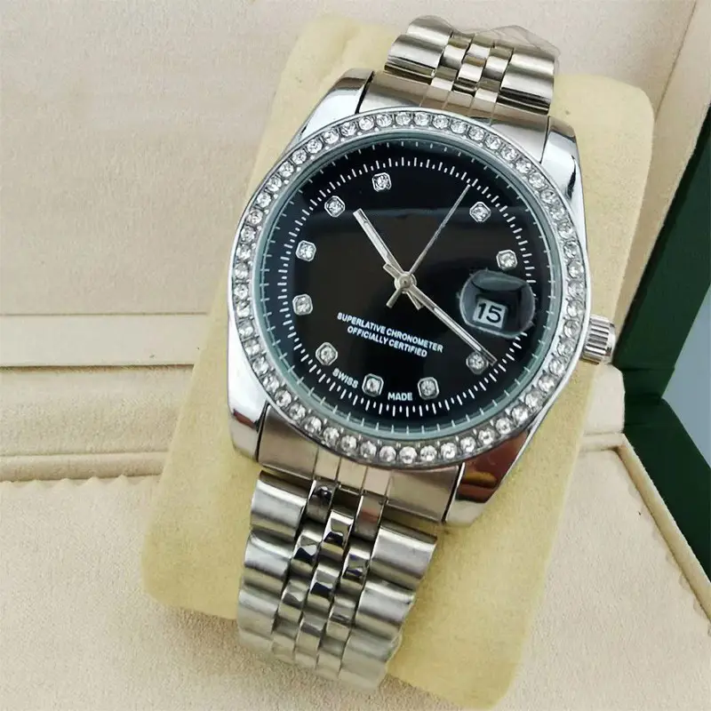 Fashion Watch Diamond Steel Strip Non-automatic Mechanical Men's Watch Brand Export Quartz Calendar Wristwatch