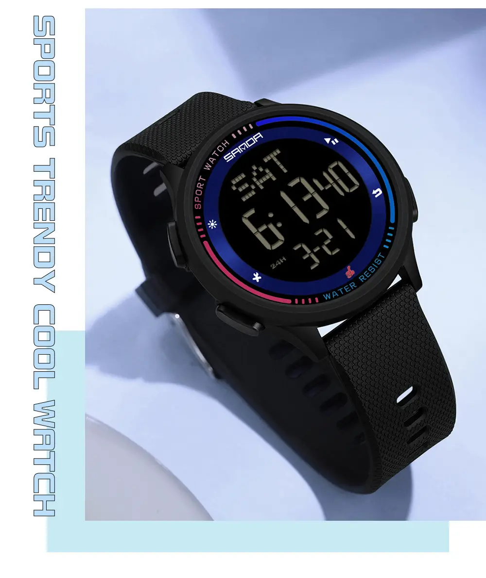 Sanda Digital Alarm Clock with Water Resistant Black Strap — feature 16