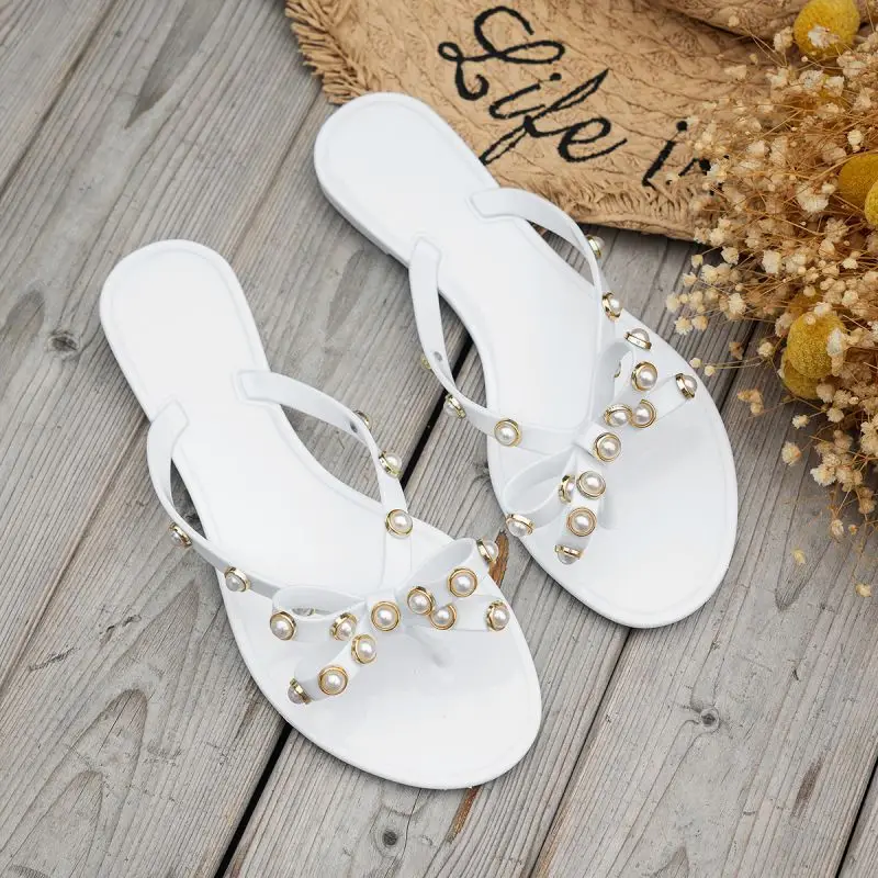 European and American New Arrival Bow Stud Flip-Flops Women's Summer Cross-Border Explosions Warren Anti-Slip PVC Sandals and Slippers - Image 2