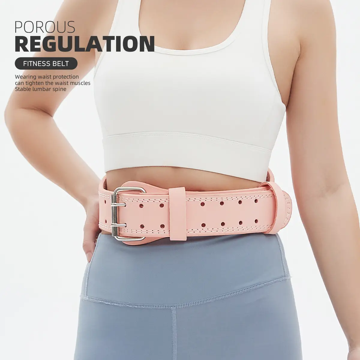 Pink PU Leather Weightlifting Fitness Belt for Men Women