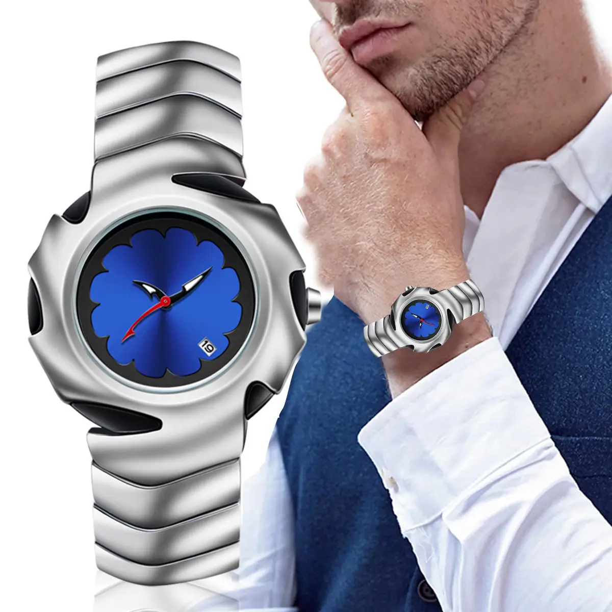Special Shape Retro Watches for Men Silver Blue Dial — feature 12