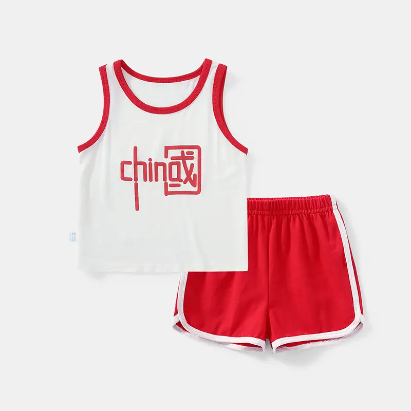 Kids V-Neck Vest & Shorts Set Red White 0-2Y - Image 9