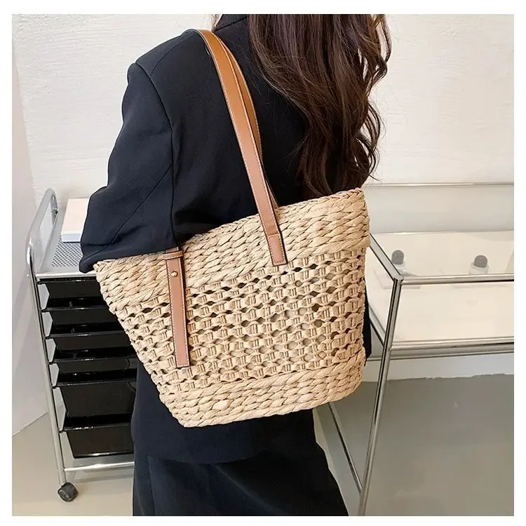 Women Straw Woven Beach Bag Large Capacity Single Shoulder - Image 5