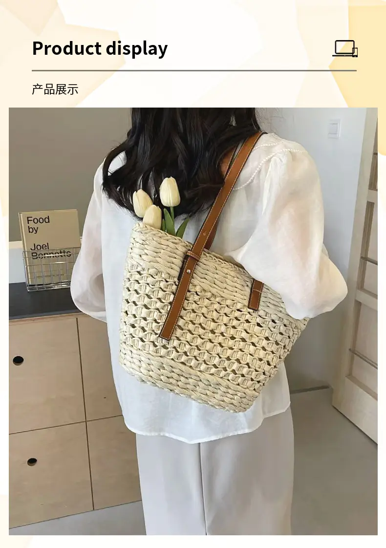 Women Straw Woven Beach Bag Large Capacity Single Shoulder — feature 7