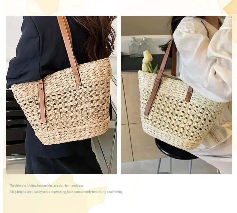 Women Straw Woven Beach Bag Large Capacity Single Shoulder — feature 8