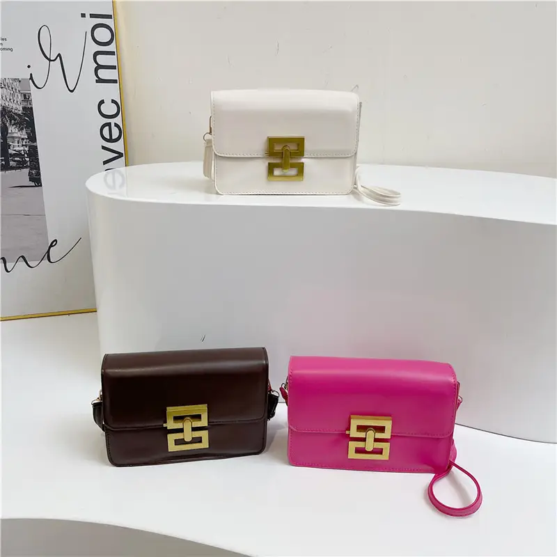 Women's Pink & White Square Shoulder Bag with Creative Lock - Image 5