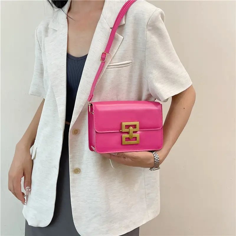 Women's Pink & White Square Shoulder Bag with Creative Lock - Image 6