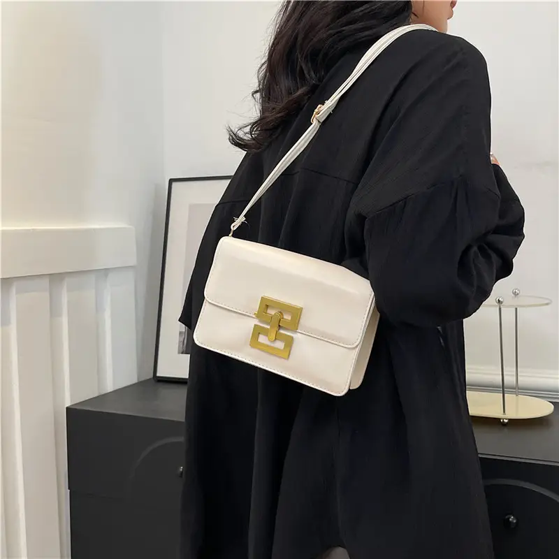 Women's Pink & White Square Shoulder Bag with Creative Lock - Image 7