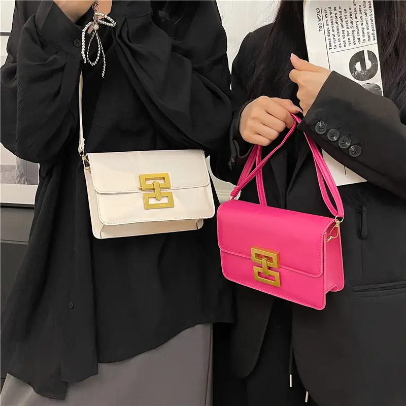 Women's Pink & White Square Shoulder Bag with Creative Lock - Image 8