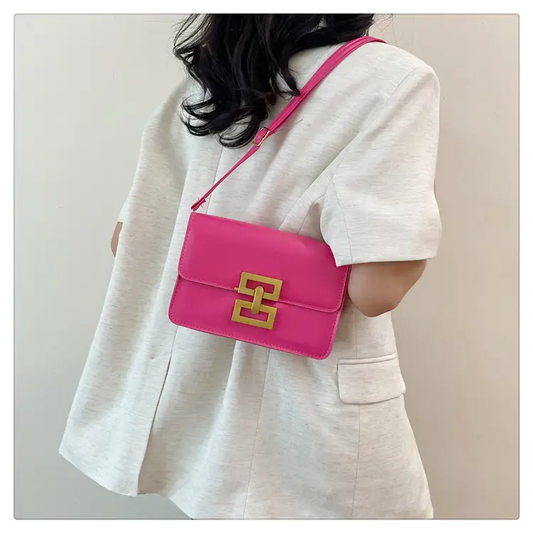 Women's Pink & White Square Shoulder Bag with Creative Lock — feature 10