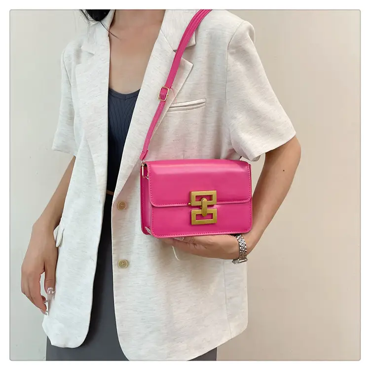 Women's Pink & White Square Shoulder Bag with Creative Lock — feature 11