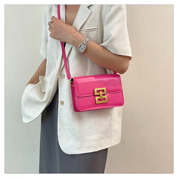 Women's Pink & White Square Shoulder Bag with Creative Lock — feature 12