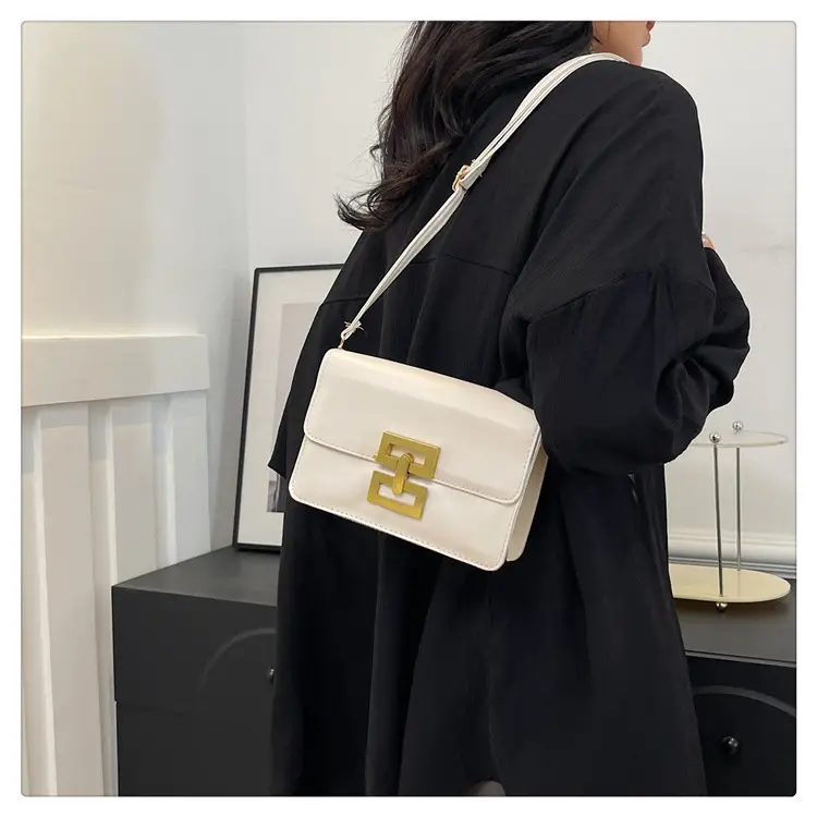 Women's Pink & White Square Shoulder Bag with Creative Lock — feature 13