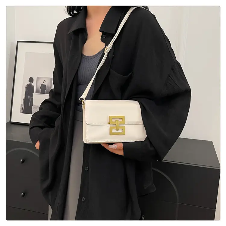 Women's Pink & White Square Shoulder Bag with Creative Lock — feature 14