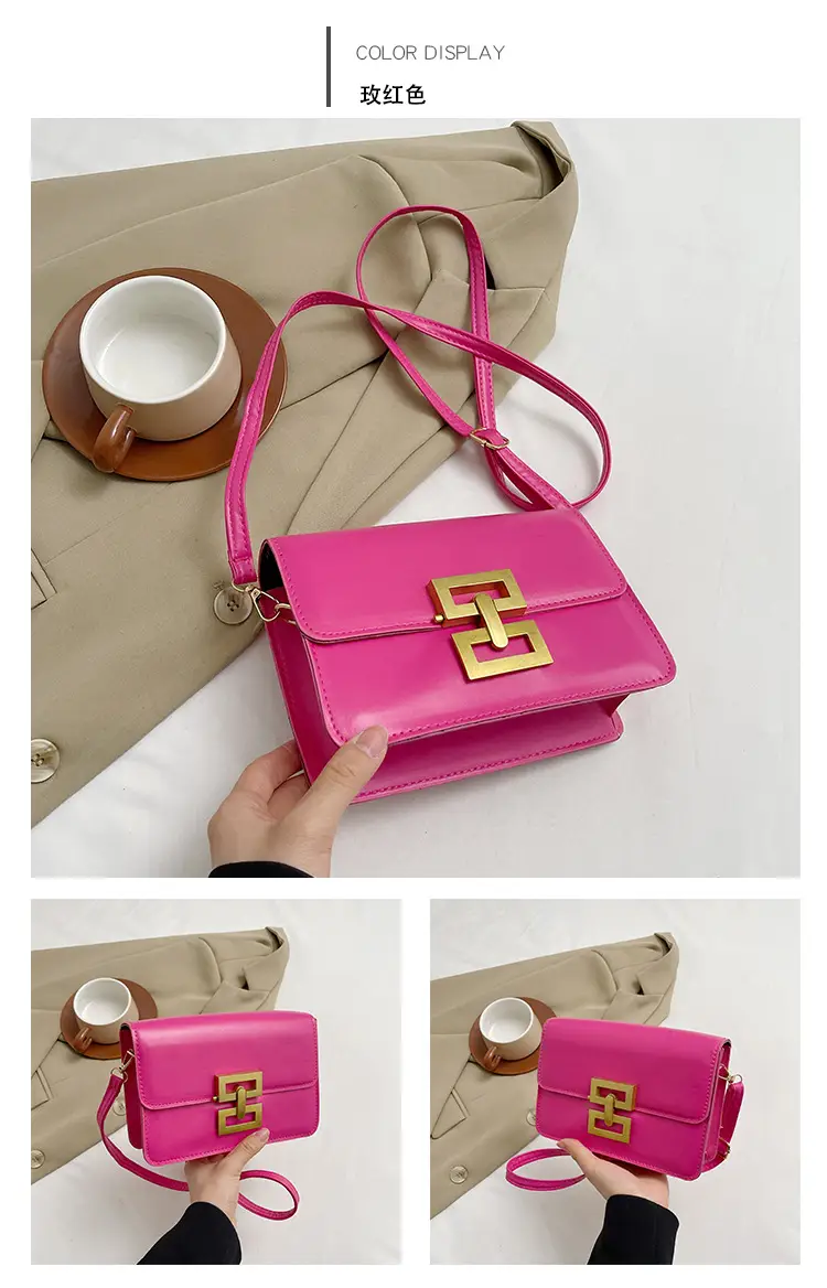 Women's Pink & White Square Shoulder Bag with Creative Lock — feature 23