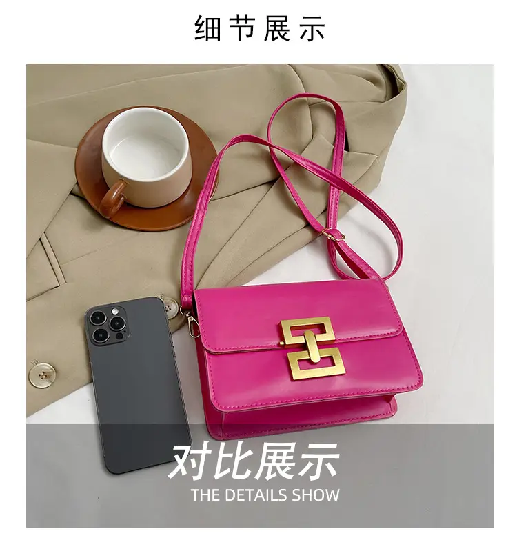 Women's Pink & White Square Shoulder Bag with Creative Lock — feature 5