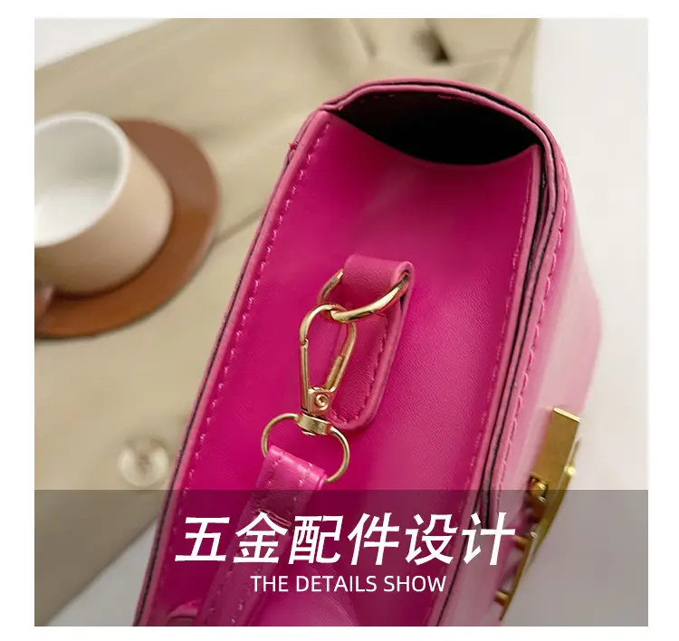 Women's Pink & White Square Shoulder Bag with Creative Lock — feature 6