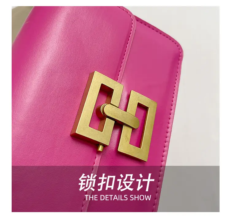 Women's Pink & White Square Shoulder Bag with Creative Lock — feature 7