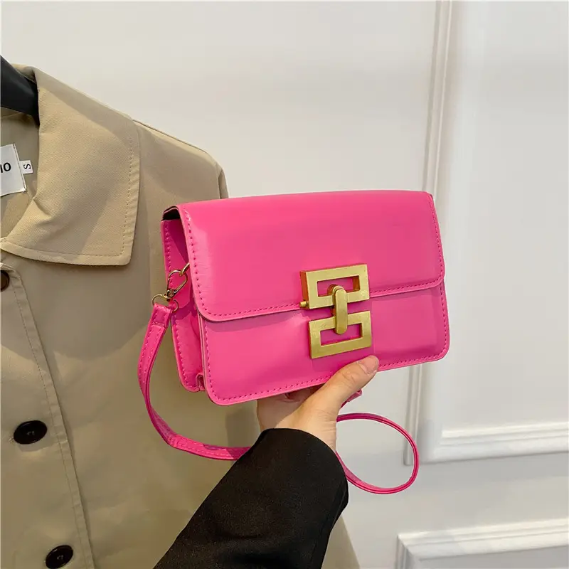 Women's Pink & White Square Shoulder Bag with Creative Lock - Image 4