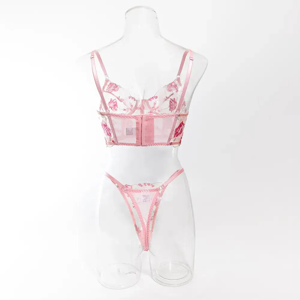 Pink Fishbone Lace Bra Suit for Women — feature 10
