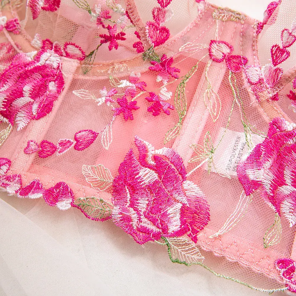 Pink Fishbone Lace Bra Suit for Women — feature 13