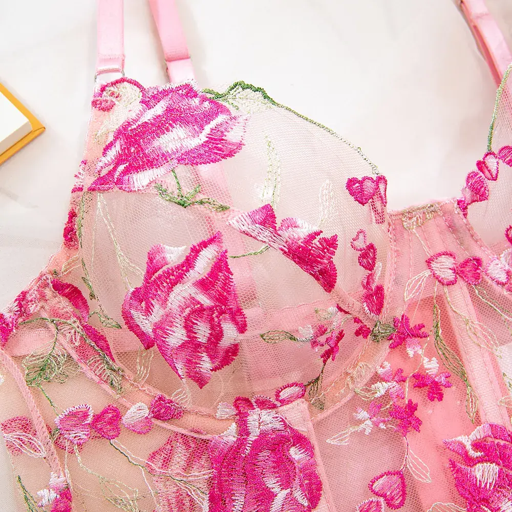 Pink Fishbone Lace Bra Suit for Women — feature 14