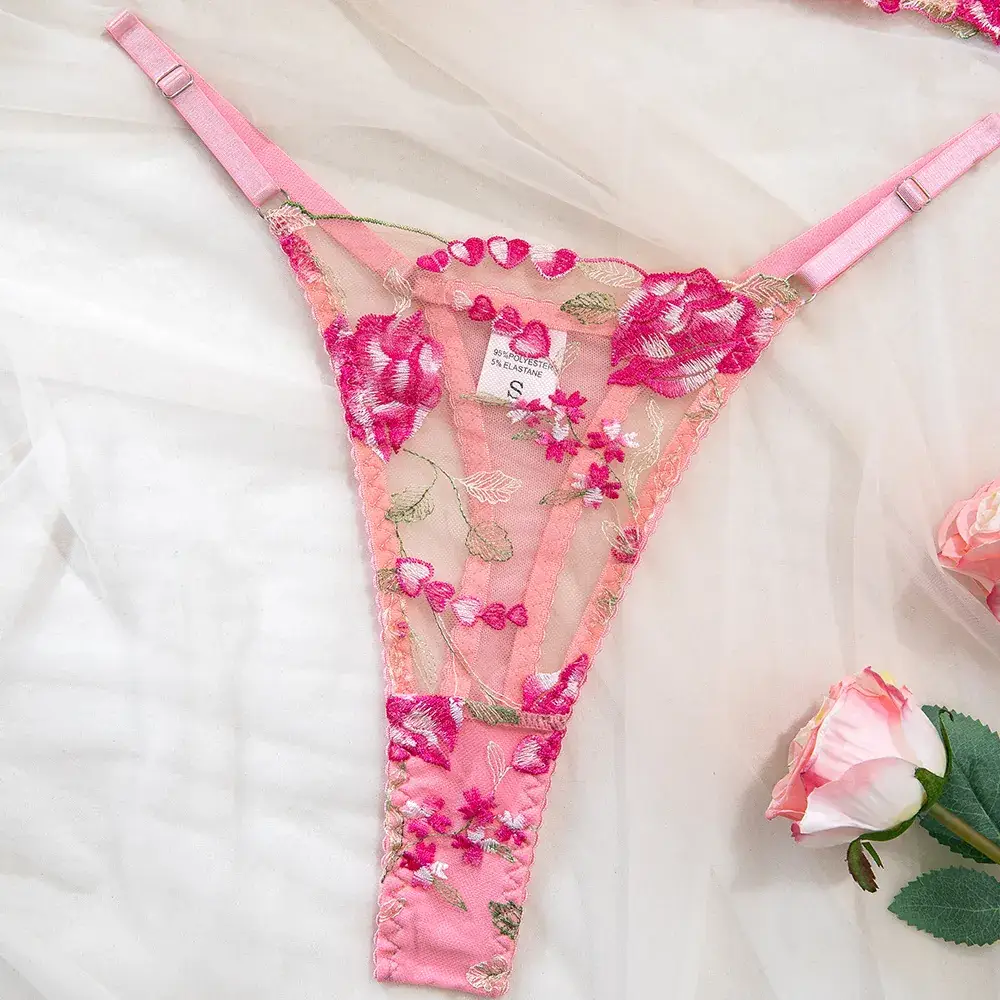 Pink Fishbone Lace Bra Suit for Women — feature 15
