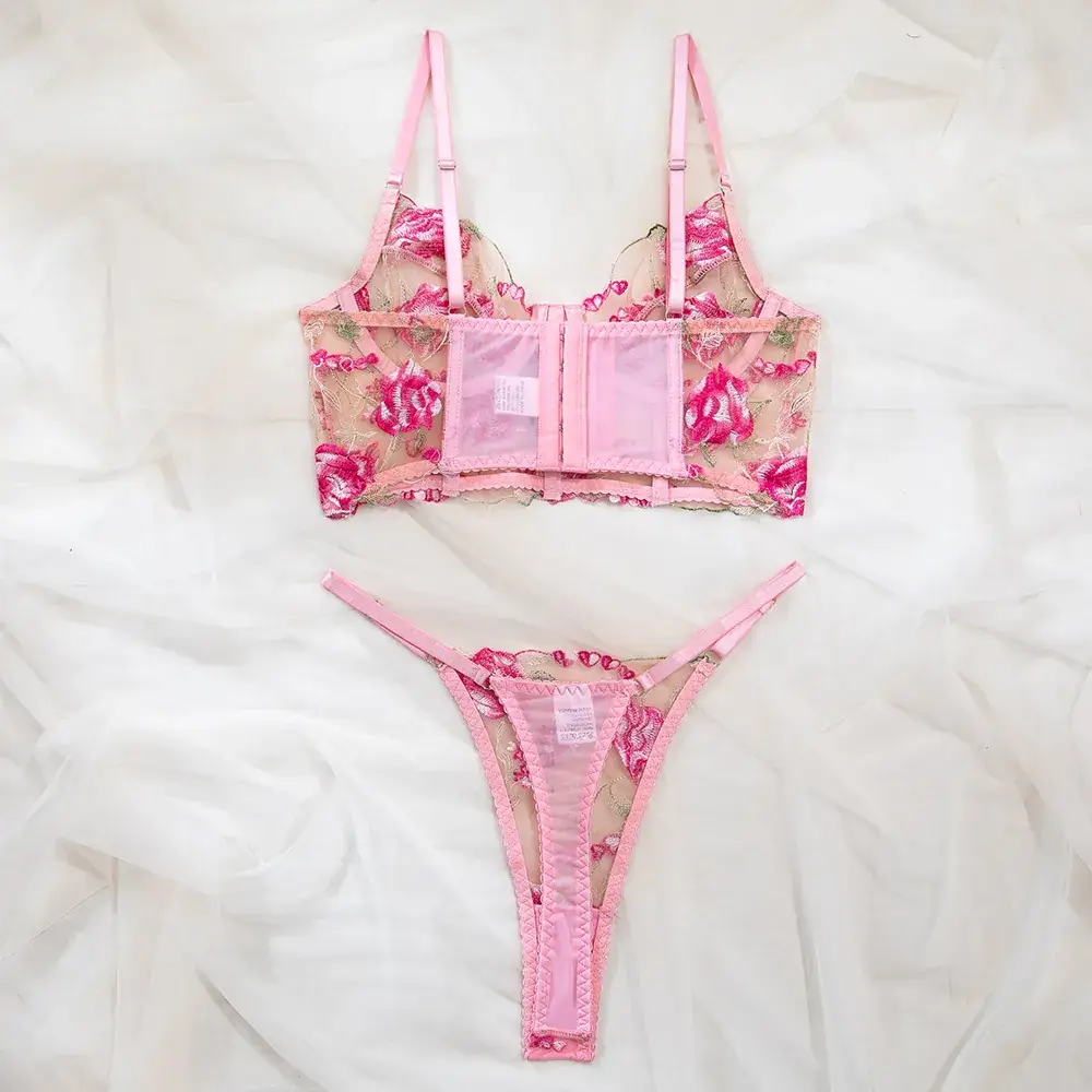 Pink Fishbone Lace Bra Suit for Women — feature 16