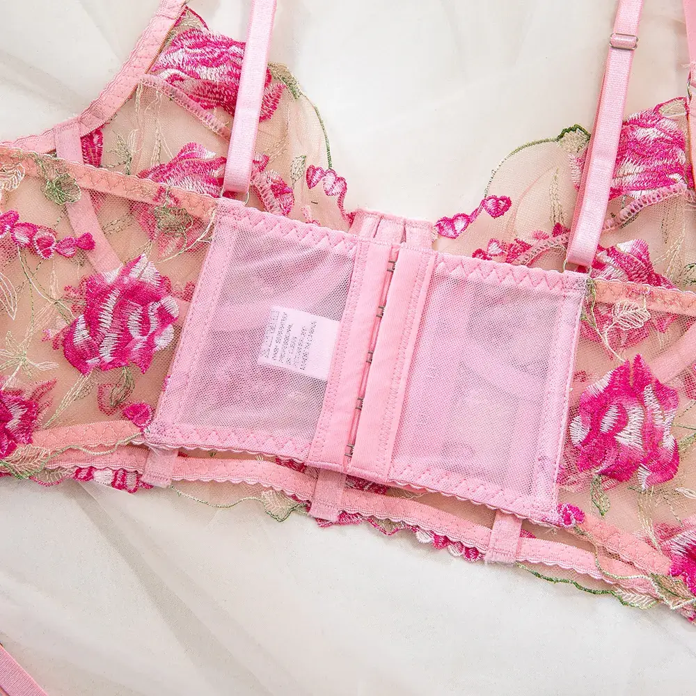Pink Fishbone Lace Bra Suit for Women — feature 17