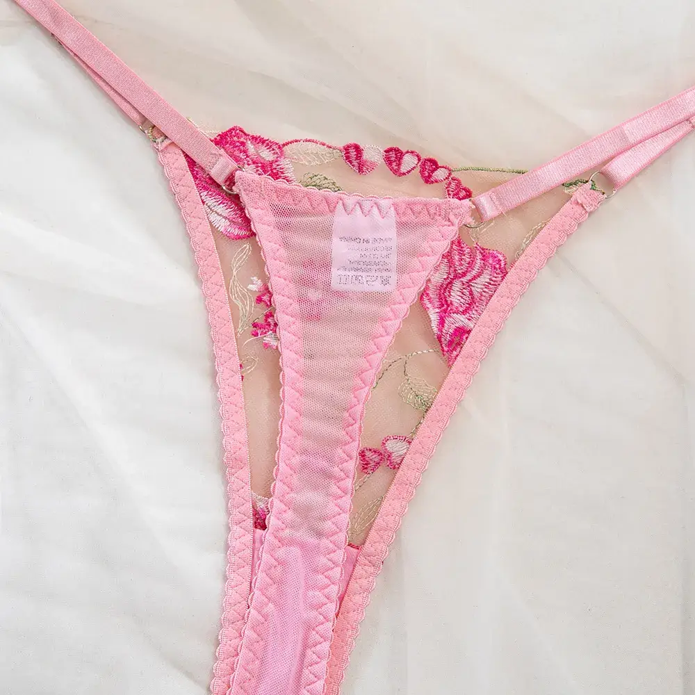 Pink Fishbone Lace Bra Suit for Women — feature 19