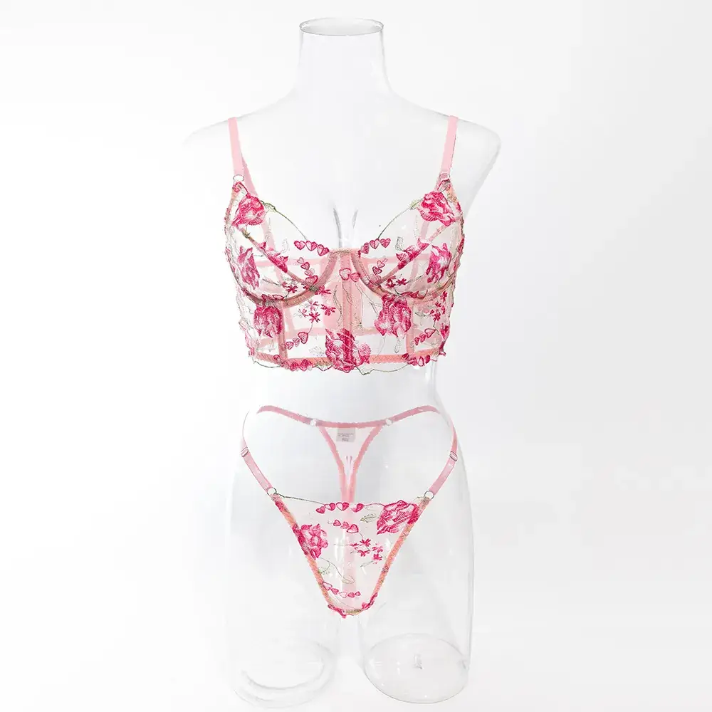 Pink Fishbone Lace Bra Suit for Women — feature 8