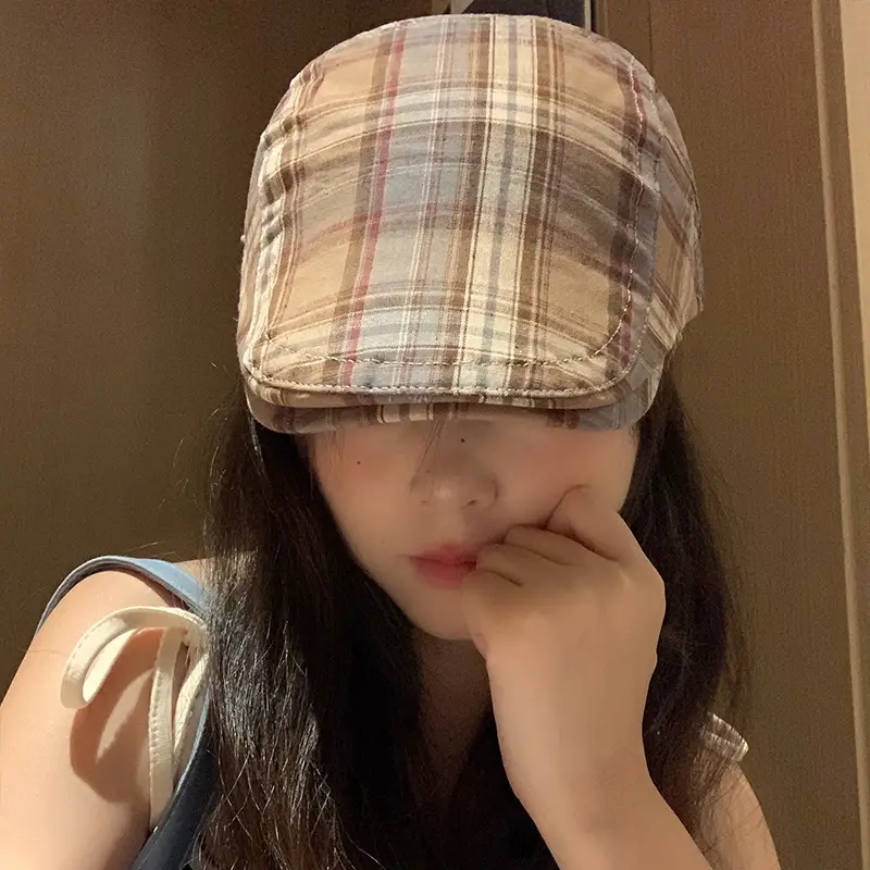 Women Plaid Progressive Hat Summer Retro Artistic Painter's Hat - Image 6