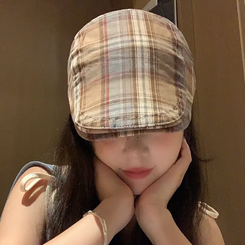 Women Plaid Progressive Hat Summer Retro Artistic Painter's Hat - Image 7