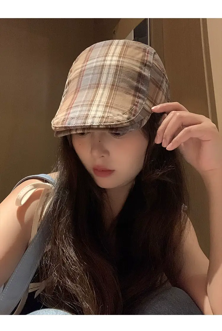 Women Plaid Progressive Hat Summer Retro Artistic Painter's Hat — feature 8