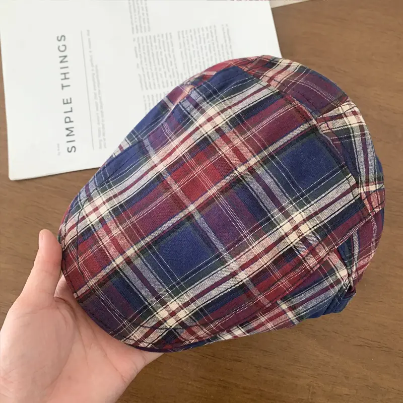 Women Plaid Progressive Hat Summer Retro Artistic Painter's Hat - Image 2