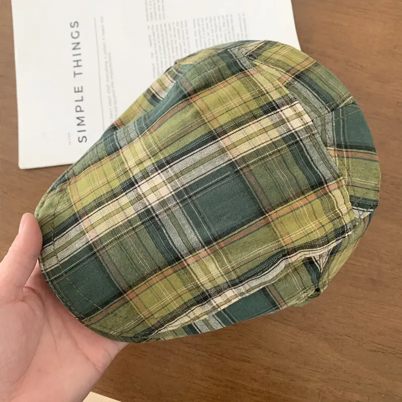Women Plaid Progressive Hat Summer Retro Artistic Painter's Hat - Image 3