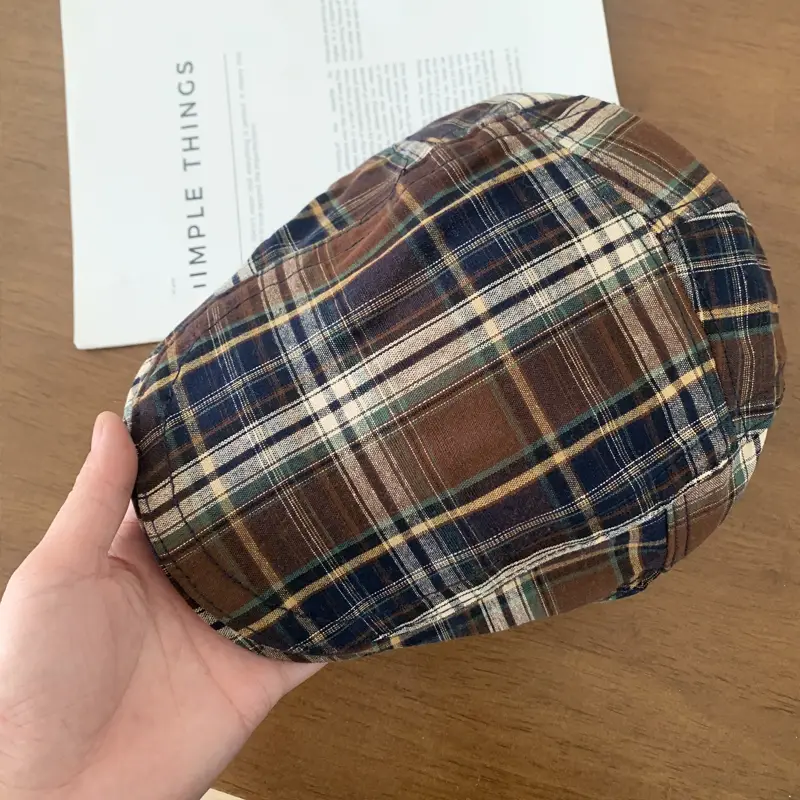 Women Plaid Progressive Hat Summer Retro Artistic Painter's Hat - Image 4