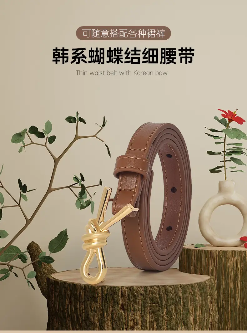 Women Genuine Leather Bow Buckle Belt Small — feature 1
