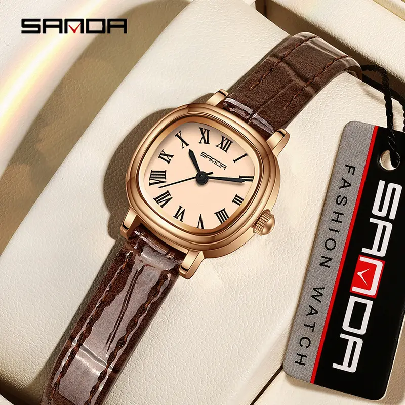 Sanda Women's Square Roman Scale Quartz Watch Brown Leather Strap - Image 16