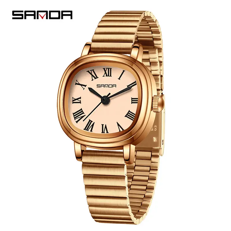 Sanda Women's Square Roman Scale Quartz Watch Brown Leather Strap - Image 11
