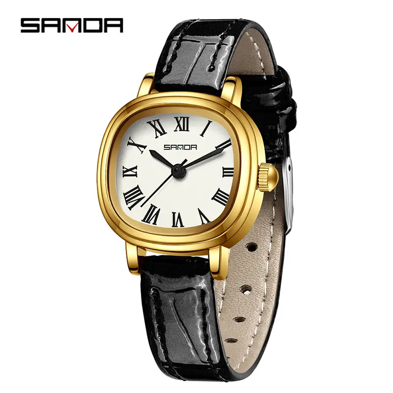 Sanda Women's Square Roman Scale Quartz Watch Brown Leather Strap - Image 2