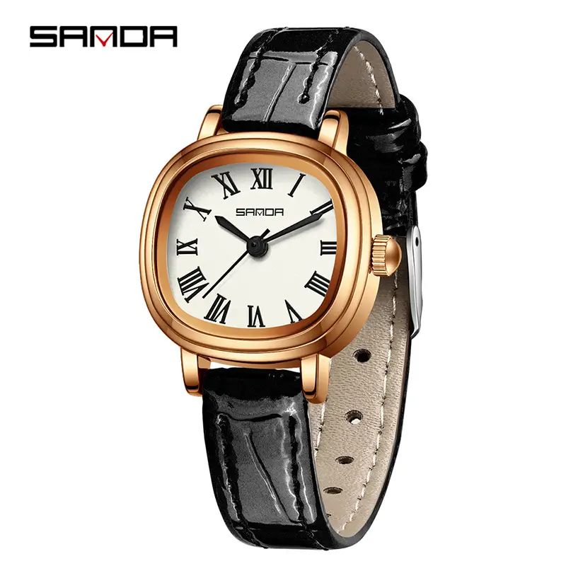 Sanda Women's Square Roman Scale Quartz Watch Brown Leather Strap - Image 3