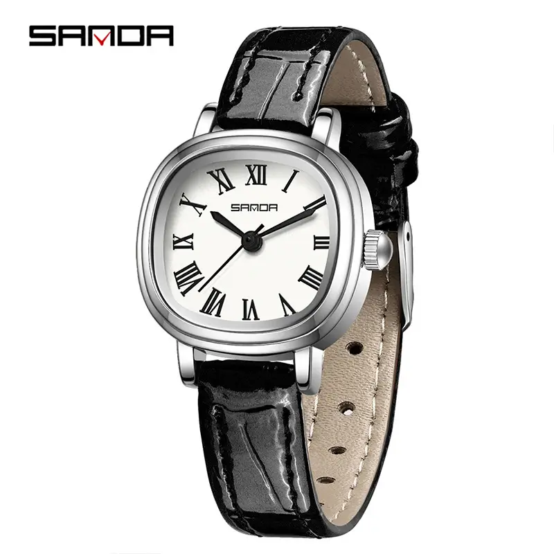 Sanda Women's Square Roman Scale Quartz Watch Brown Leather Strap - Image 4