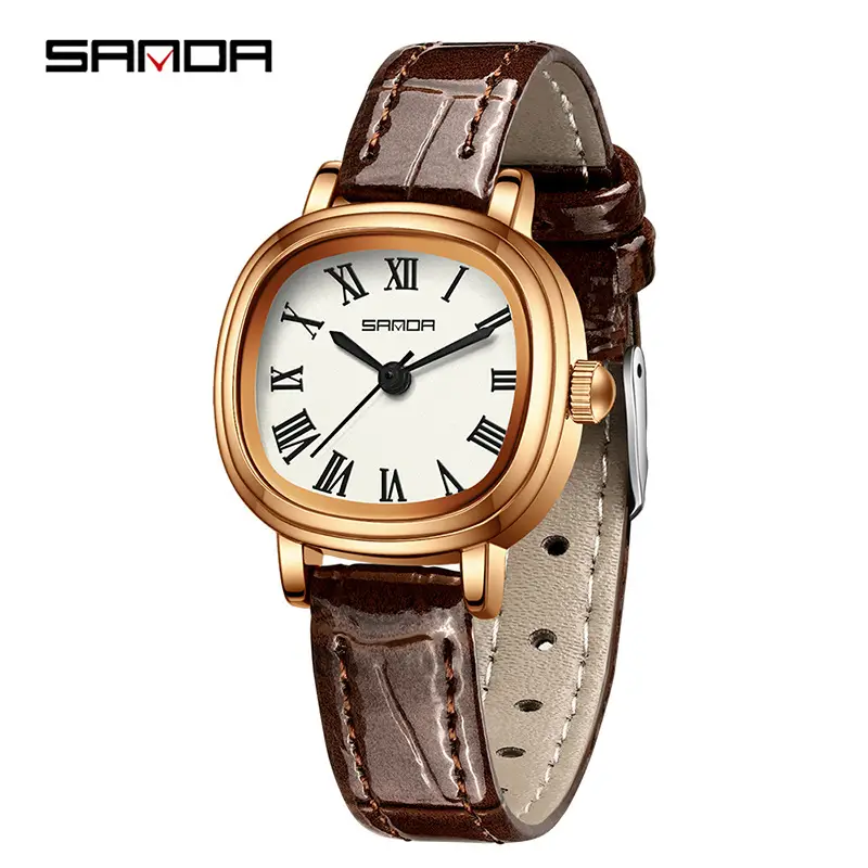Sanda Women's Square Roman Scale Quartz Watch Brown Leather Strap - Image 6